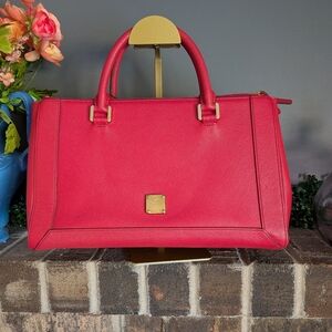 MCM Raspberry Pink Saffiano Leather Large Viva Satchel